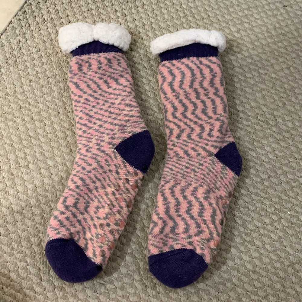 New Soft Cozy Pink Fleece Lined Slipper socks